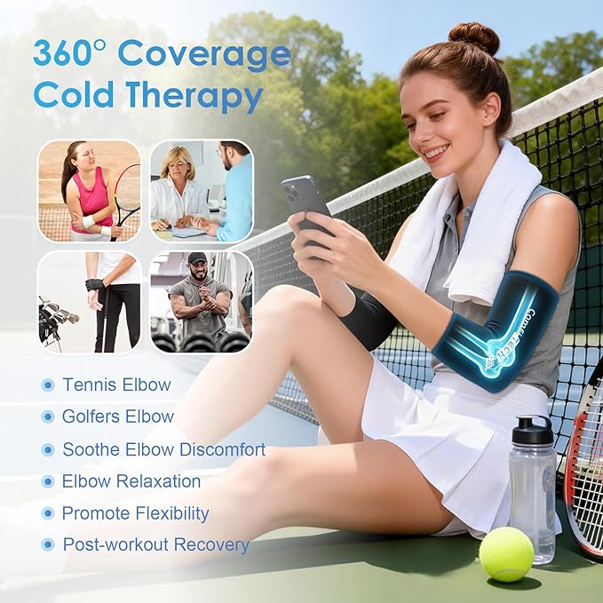 Comfitech 2 Pack Tennis Elbow Ice Pack Wraps, Golfers Arm Brace Flexible Reusable Gel Cold Compression Sleeve for Forearm & Calf Discomfort, Muscle Relaxation, Pitchers, Arthritis, Medium