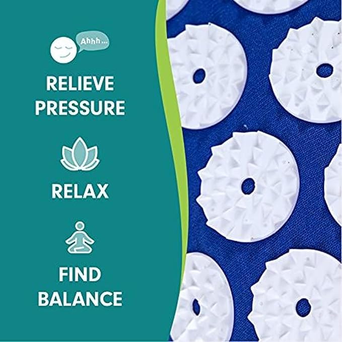 Aculief - Acupressure Mat and Pillow - Massage Mat Set - Stress and Pain Relief and Relaxation for Total Body Use - at Home and On-The-Go Use - 7000 Acupressure Points (Dark Blue)
