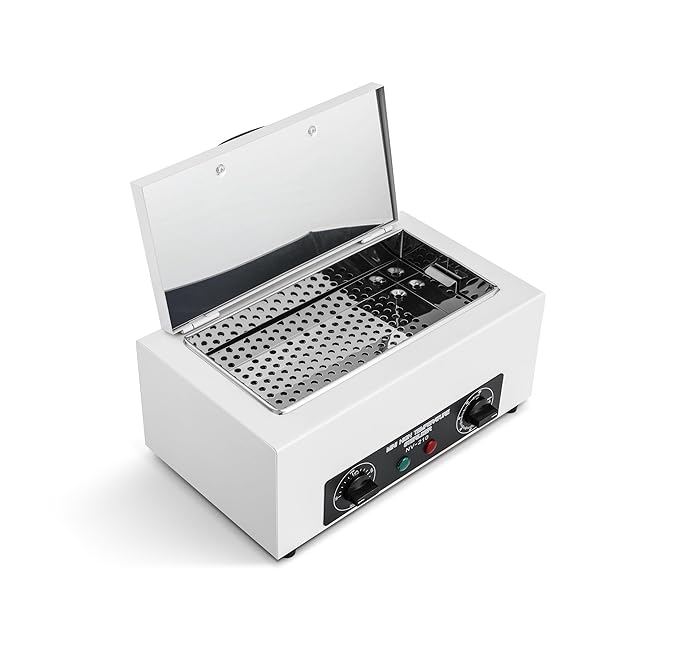 Professional Nail Tool Sterilizer Box, 2.2L Dry Heat Cleaning Cabinet with Temperature Control, Timer for Manicure Pedicure SPA Salon Barber Equipment (White)