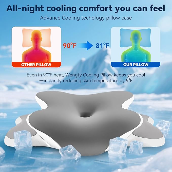 Sleep Apnea Pillow with Neck Pain & Snoring Relief -Orthopedic Cervical Pillow, Ergonomic Contour Memory Foam for Side, Back,Stomach Sleepers, Medium Firm Support(Grey, Queen Size)