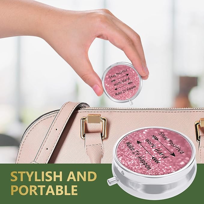 Nipichsha Pill Box, Small Pill Case for Purse & Pocket, Cute Travel Medicine Organizer, Portable Medicine Container Holder to Hold Vitamins, Medication, Fish Oil & Supplement, Work Hard