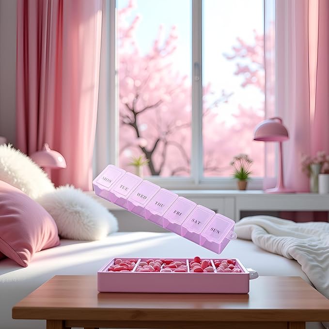 Pink Pill Organizer Box Transparent 7 Grids Pill Storage Box Clear Tablets Container Excellent Personal Pill Organizers