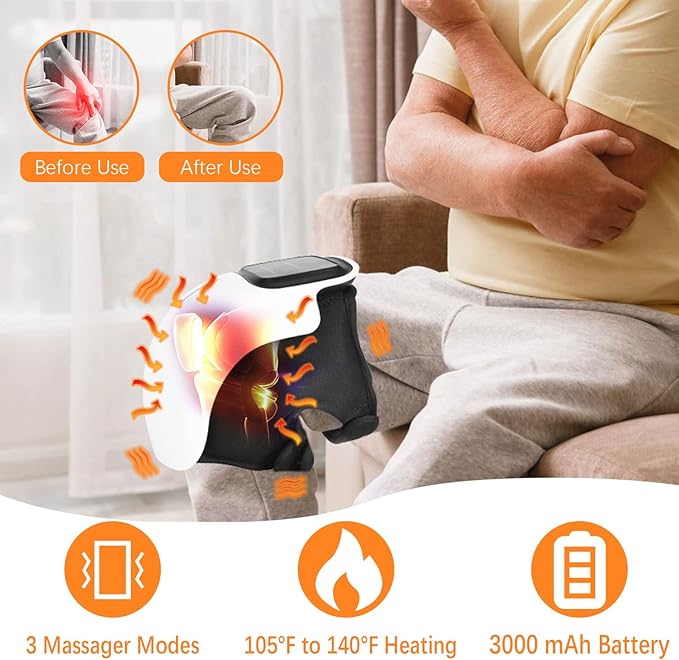 Knee Massager, Large LED Screen, Adjustable Temperature,Cordless Knee Massager with Heat and Vibration, Portable Massager for Knee Discomfort, Longer Knee Straps 48CM