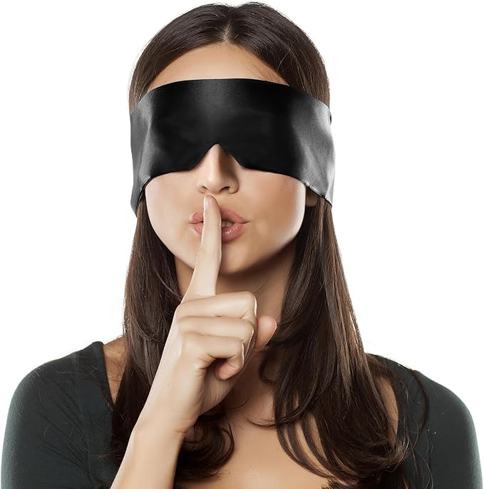 FRESHME Satin Sleep Mask - Comfortable Eye Mask Blindfold for Women Men Soft Adjustable Blackout Eye Cover Shade for Night Sleeping Travel Meditation Pure Black Valentine's Day Gift 160cm/63in