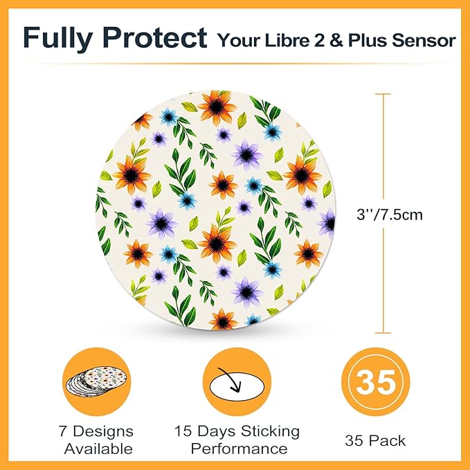 Libre 2 Sensor Covers & Lingo CGM Waterproof and Sweatproof Adhesive 15 Days Protection, Pre-Cut Medical Tape for Freestyle Libre 2 Plus Sensor, Continuous Glucose Monitor Patch