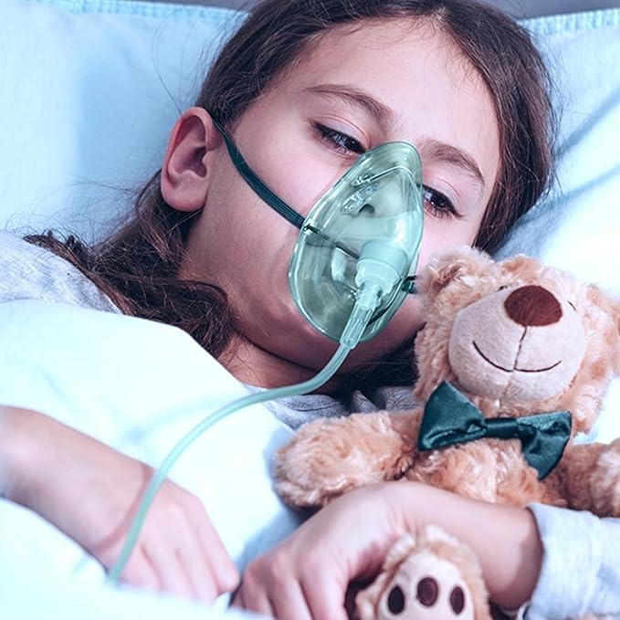3 Pack Pediatric Oxygen Mask for Face with 7 Ft Tube, Kid Oxygen Mask with Adjustable Elastic Strap - Pediatric Elongated Size