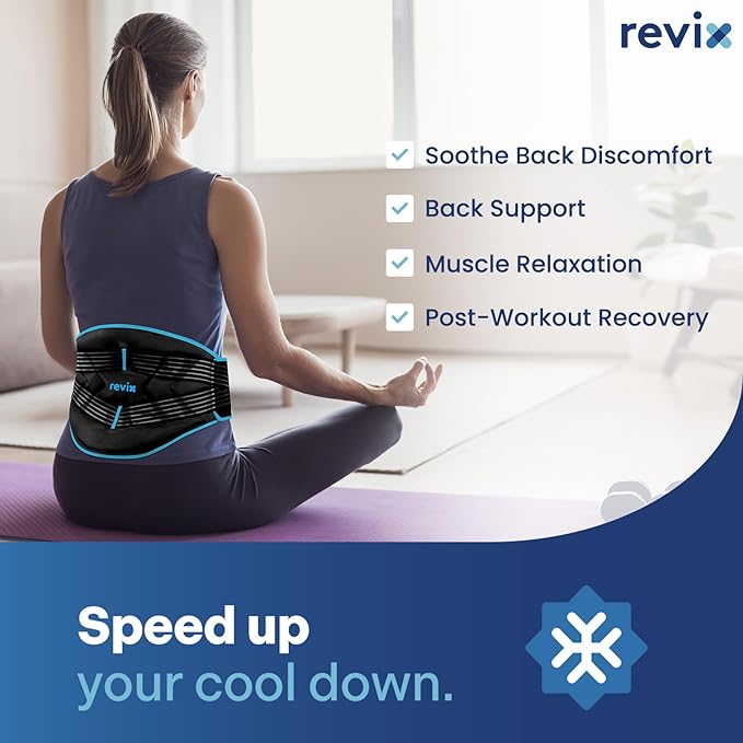 REVIX Compression Ice Pack for Back, Reusable Lower Back Ice Pack with Dual Support Belts, Wearable Snug-Fit Cold Therapy Lumbar Brace for Lower Back, Sciatic Nerve, Muscle Relaxation