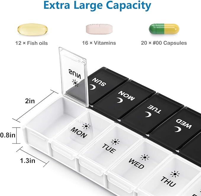 DANYING Extra Large Pill Organizer 2 Times a Day, XL Weekly Pill Box 2 Per Day, AM PM Pill Case, Day Night Pill Container 7 Day, Vitamin Case Twice a Day