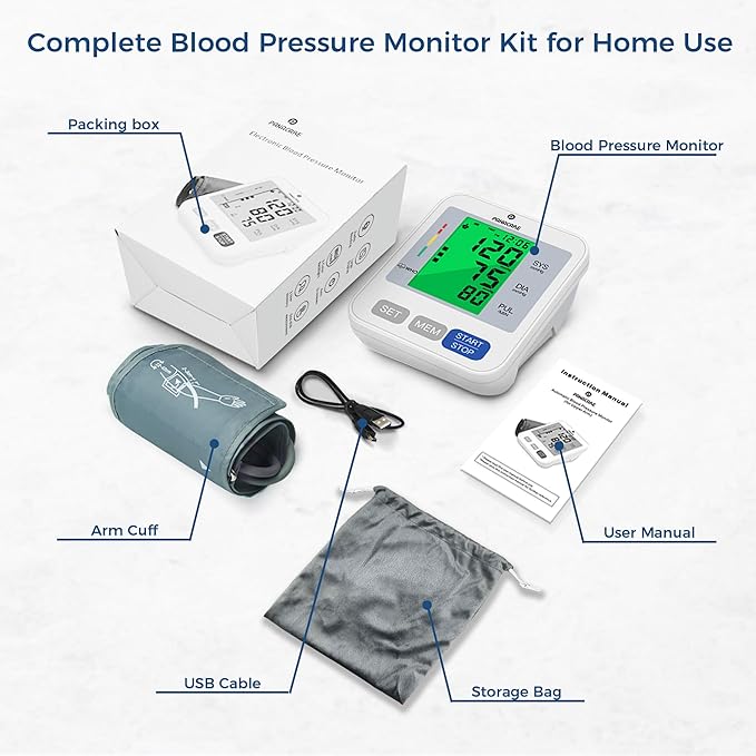 P PANACARE Blood Pressure Monitor, Upper Arm BP Machine for Home Use, 2×99 Memory, 3.4" Large Backlit Display, Adjustable Cuff (8–16 inches), Gray
