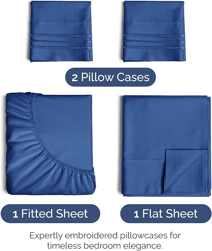 Full Size 4 Piece Sheet Set - Extra Soft, Breathable & Cooling Sheets - Hotel Luxury Durable Bed Sheets for Women & Men - Deep Pockets, Easy-Fit & Wrinkle-Free Sheets - Cobalt Blue Oeko-Tex Bed Sheets