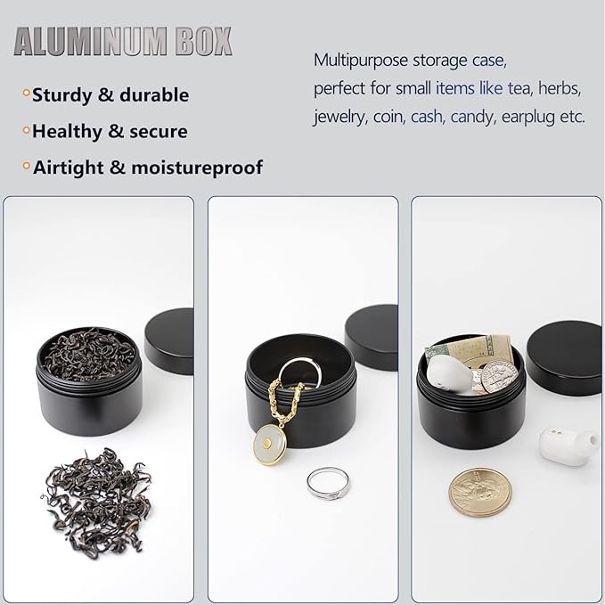 Portable Daily Pill Case, Heavy Duty Aluminium Alloy Round Pill Box, Waterproof Travel Pill Organizer, Pocket Purse Medicine Vitamin Holder EDC Container for Outdoor Camping Working
