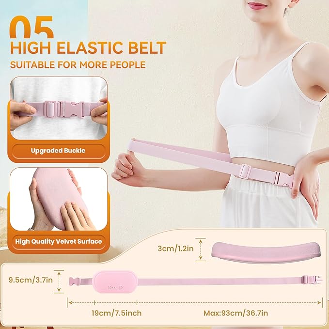 Portable Electric Heating Pad for Period Cramps, Menstrual Heating Pads with 4 Heat Levels and 4 Vibrating Modes for Women Stomach Pain Relief-Pink