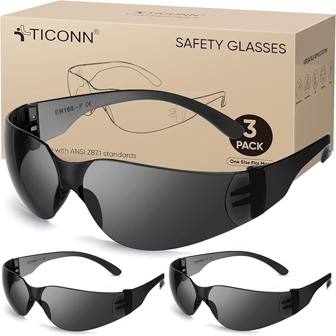 TICONN Clear Safety Glasses for Men and Women, Safety Goggles with Scratch Impact Resistant Meets ANSI Z87.1 Standard