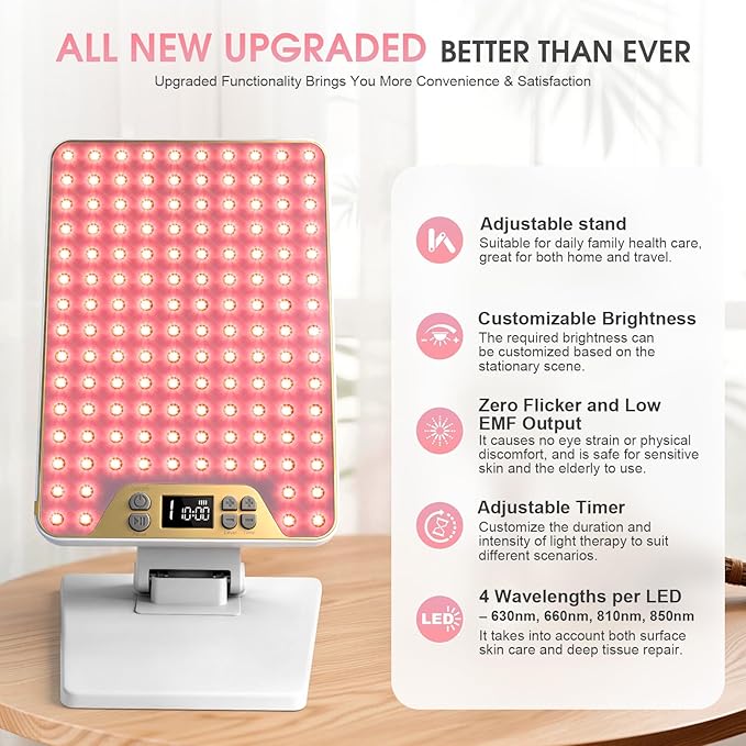 Red Light Therapy Panel for Face & Body, 138 LEDs High Power Light with Adjustable Stand, 630/660/810/850nm Near Infrared Light Therapy Lamp, Rechargeable Portable Device with Timer