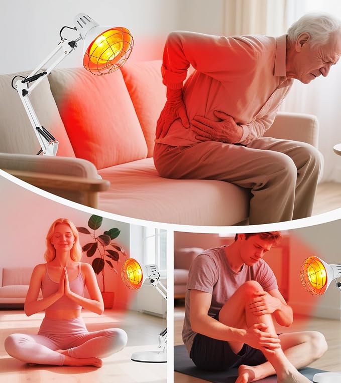 Serfory Infrared Lamp, 150W Near Infrared Light Therapy with Stand Sturdy, Adjustable Red Light Heat Lamp Intensity & Angle, Red Light Therapy Bulb for Body Neck Shoulder Joints Back Pain Relief