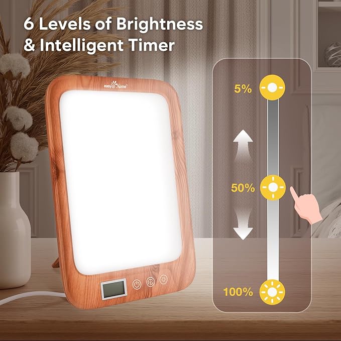 Easy@Home Light Therapy Lamp: LED Light Therapy Energy Lamp UV-Free with 10000 Lux | Sun Lamp with 3 Color Adjustable Brightness Levels | Timer Memory Function ELT-492-WG