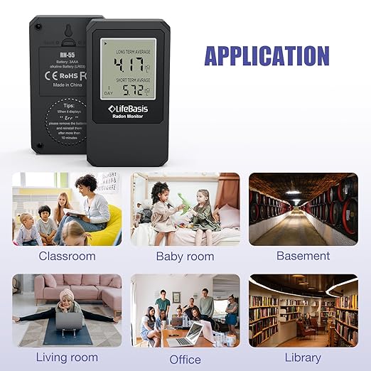 Life Basis Home Radon Detector, Portable Radon Tester for Home with Long and Short Term Radon Monitoring 0-500 pCi/L Range Battery Operated (Including Battery)