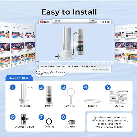 iSpring CT10-W Countertop Water Filter, Multi-Layer Faucet Water Filter System with Versatile Faucet Adapter, Reduces Heavy Metals, Bad Odor, and Chlorine, White