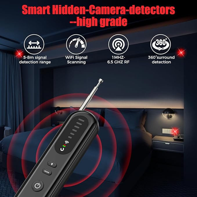Hidden-Camera-detectors Portable-Bug Detector&Camera Finder-GPS Tracker Detector-Upgrad-Anti-spy Camera Finder-mini RF Signal Scanner-spy Device Detector for Travel,Office/Hotel/car-Black