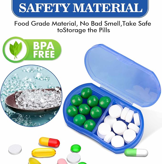 2PCS Pill Case for Purse Small 4PCS Pill Organizer Portable Travel Daily Pill Containers AM & PM Mini Pill Box Vitamin, Fish Oil, Supplement Holder
