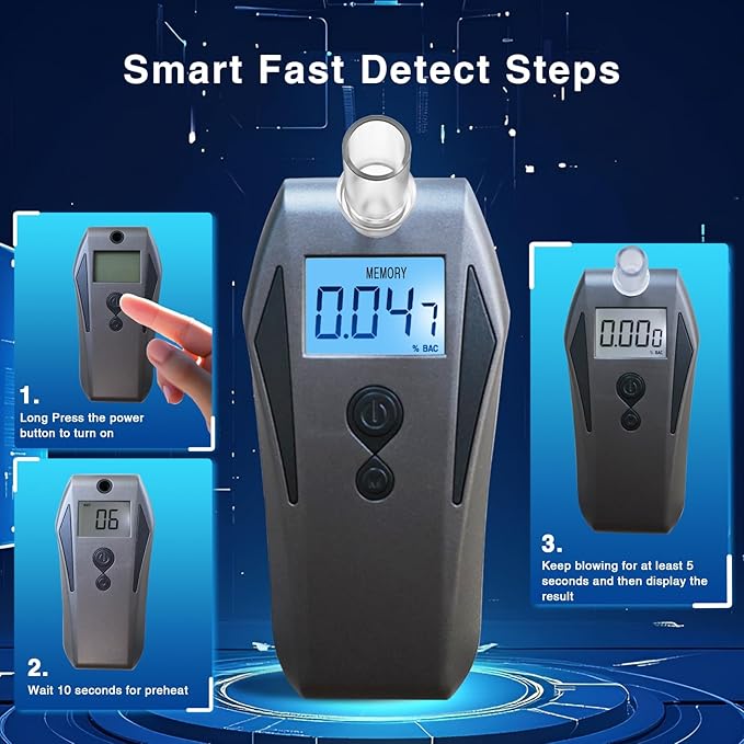 Professional Alcohol Breathalyzer Tester, Sound Alarm Breathalyzer, Digital LCD Display Design Breathalyzers for Alcohol with 123 Record Memory and 6 Selectable Units