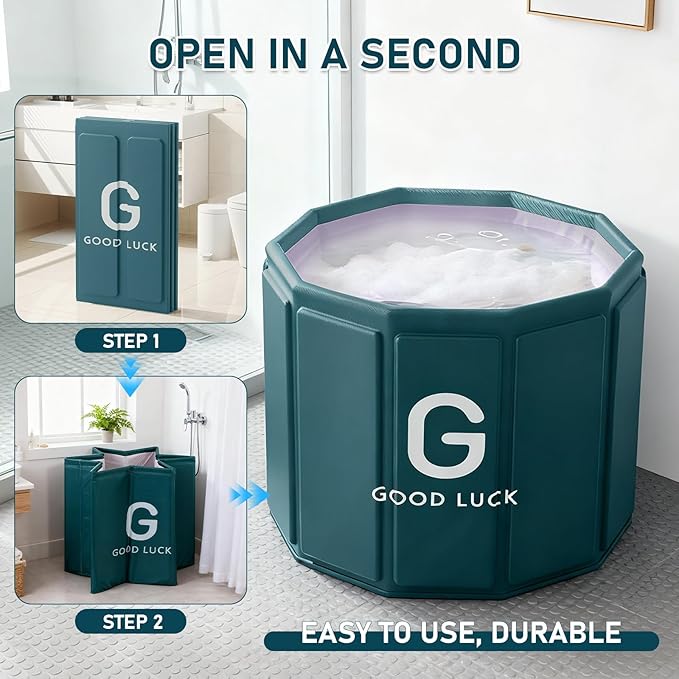 Sincat Portable Foldable Ice Bath Tub, Large Portable Bath Tub for Adults, Suitable for Outdoor Gym, Easy to Assemble Collapsible Bathtub, Ice Bath, Family Bathroom SPA Tub(31.5 in Green)