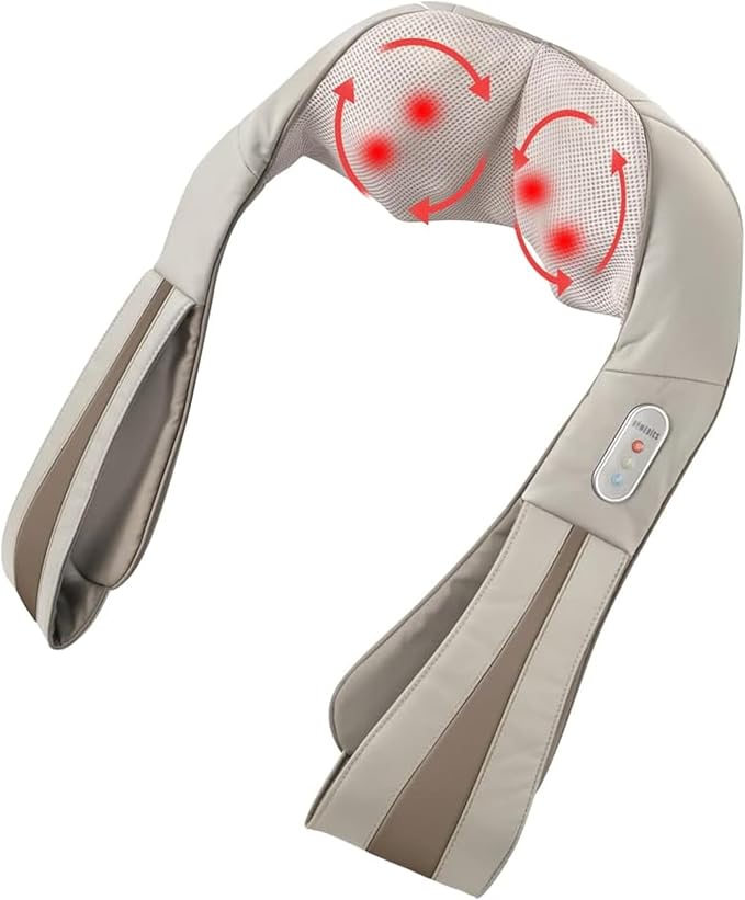 HoMedics Shiatsu Deluxe Neck & Shoulder Massager with Heat, 3 Speeds, Changes Direction, Muscle Kneading for Back, & Legs, Portable, Convenient Straps, Thera-P, Beige