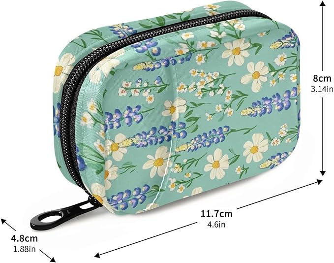 Cute Green Bluebonnet and Daisies Cute Pill Organizer Weekly Travel Pill Box 7 Day Large Capacity Pill Dispenser Case with 8 Pill Container Daily Pill Box Organizer Vitamin Holder Pill Bottle