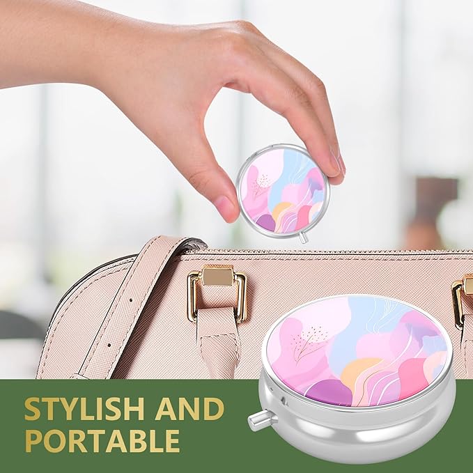 Nipichsha Pill Box, Small Pill Case for Purse & Pocket, Cute Travel Medicine Organizer, Portable Medicine Container Holder to Hold Vitamins, Medication, Fish Oil & Supplement, A02-Art Style Pattern