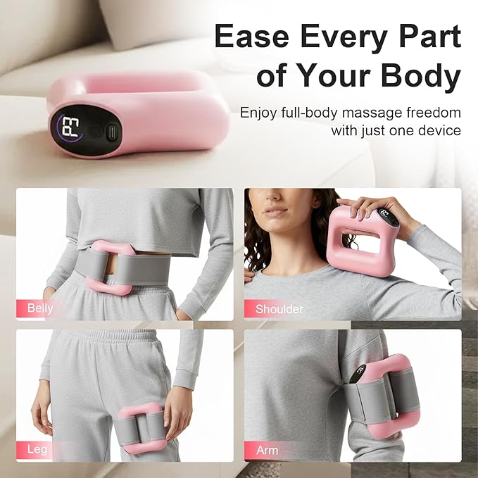 Deep Tissue Percussion Massage Gun, Ergonomic Fascia Blaster with 3 Modes & 5 Levels, Fascia Ring Massager with Belt for Muscle Relief & Full-Body Relaxation（Pink）