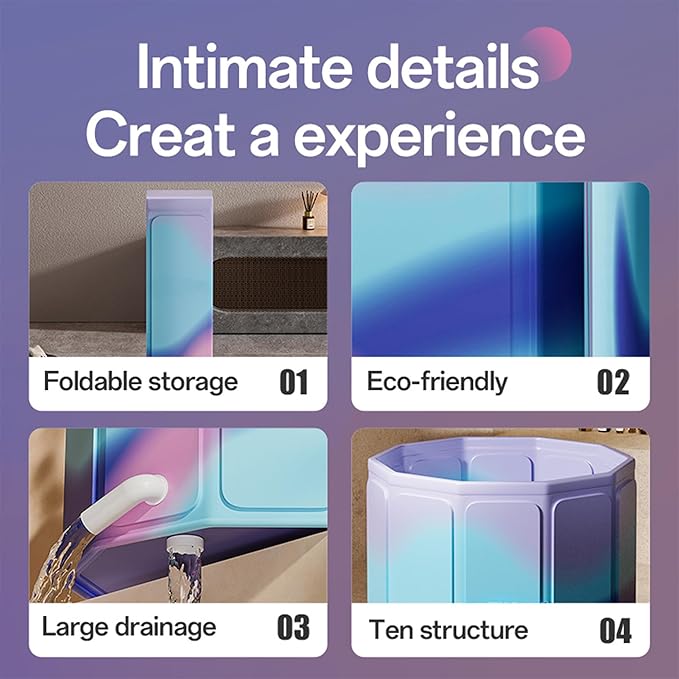 YYW 31.5in Large Capacity Hot & Cold Therapy Tub - Portable Foldable Soaking Bathtub with Thick Insulation for Home Shower/Outdoor Use, Quick Muscle Recovery, No Setup (Aurora violet)