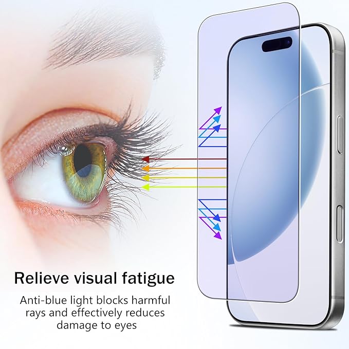 HPTech 2 Pack Anti Blue Light Screen Protector for iPhone 17 Pro 6.3 Inch Eye Protection Tempered Glass Film, Easy to Install, Bubble Free
