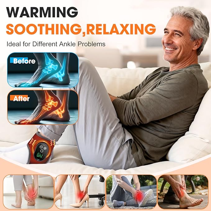 Ankle Massager for Pain Relief, Foot and Ankle Massage with Heat for Neuropathy, Cordless Ankle Heating Pad for Circulation Black