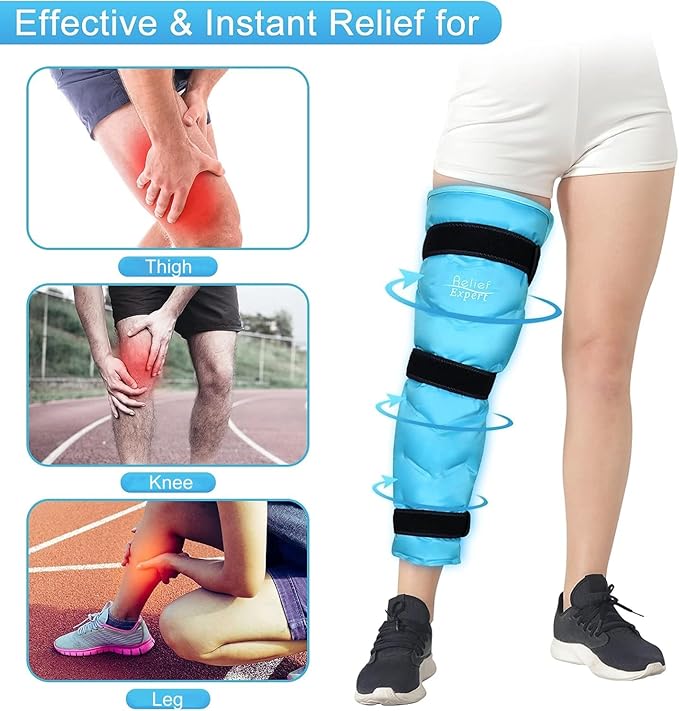 Relief Expert Large Leg Ice Pack Wrap – Reusable Gel Cold Pack for Leg, Knee, Thigh & Hip with 3 Adjustable Straps, Cold Compress Wrap for Muscle Recovery & Soothing Support After Workout