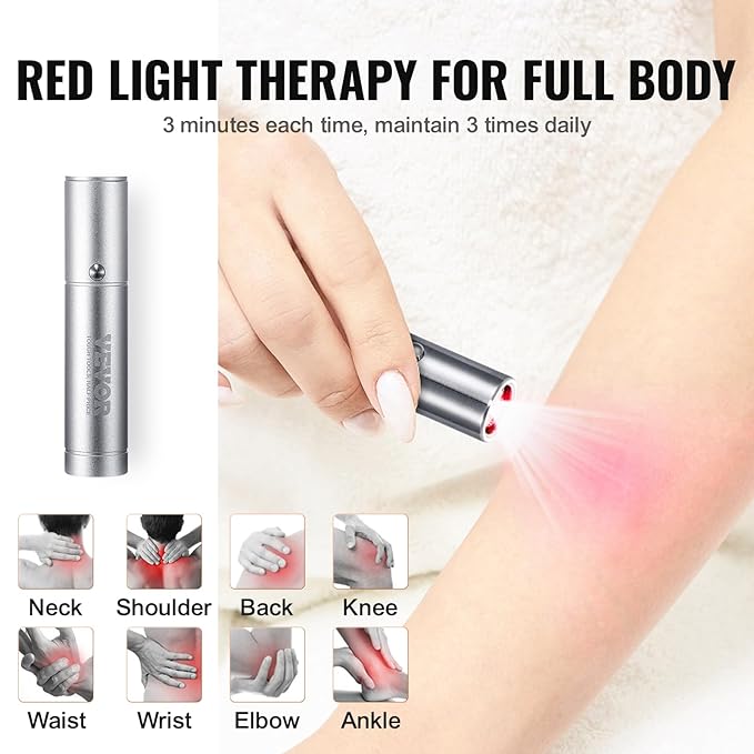 VEVOR Red Light Therapy Device with Removable Tip, 2 in 1 Facial & Body Light Therapy Wand for Joint Mouth Nose Ear, Handheld Red Lights Healing Therapy Torch & 5 Wavelength, Pulse Mode