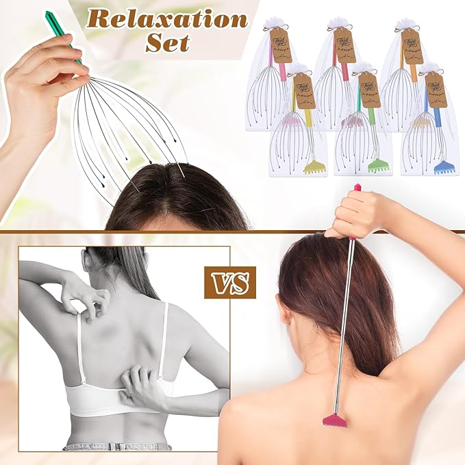 Hoolerry 24 Sets Massage Gifts Head Massager Back Scratcher Fingers Head Scratcher Manual Scalp Massager Valentine's Day for Body Home Office Spa Stress Relief Relaxation Women Men (Colorful)