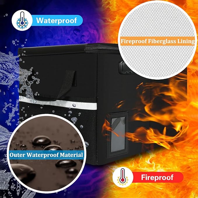 File Box with Lock 5200°F with Heat Insulated,Fireproof Box File Storage Organizer Anti-Static,Collapsible Fireproof Document Filing Box with Handle,Portable Home Office Safe