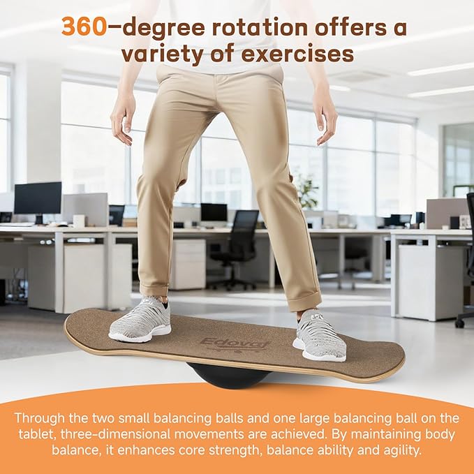 360° Balance Board for Adults & Kids – Wide Wooden Wobble Board for Standing Desk, Snowboard & Surf Training, Portable Home Gym Core Strength Trainer, 400lbs Capacity