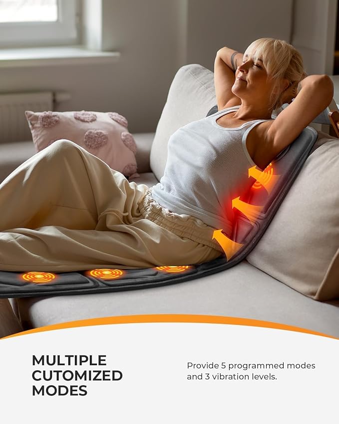 CooCoCo Back Massager with Heat, 10 Vibrating Motors Full Body Massage Mat, Back Massager Pad for Bed, Sofa, Back Massager for Pain Relief Deep Tissue, Gifts for Mom Dad Men Women Husband Wife
