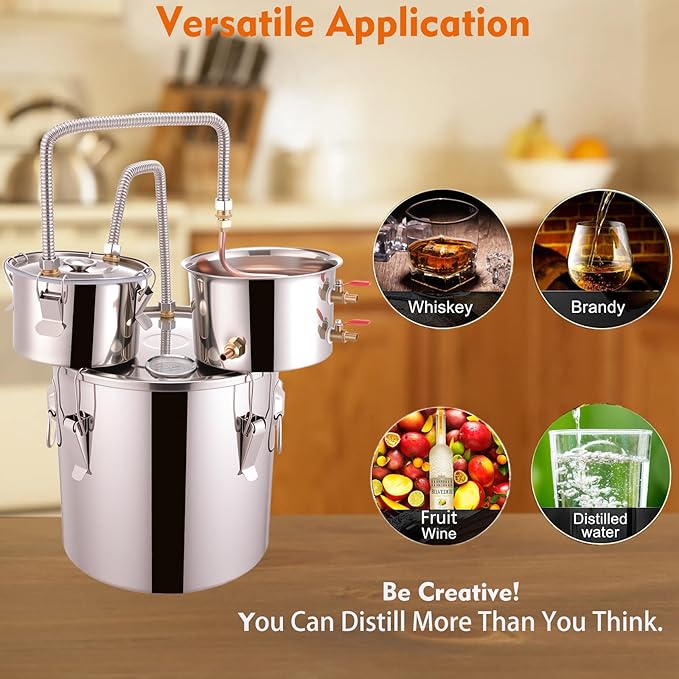 Shine Still 8 GAL 3 Pots Distillery Kit Stainless Steel Copper Tube Complete with Thumper Water Pump Metal Thermometer Airlock Brew Bag Proof Parrot Alcoholmeter Test Kit for Whiskey, Brandy etc.