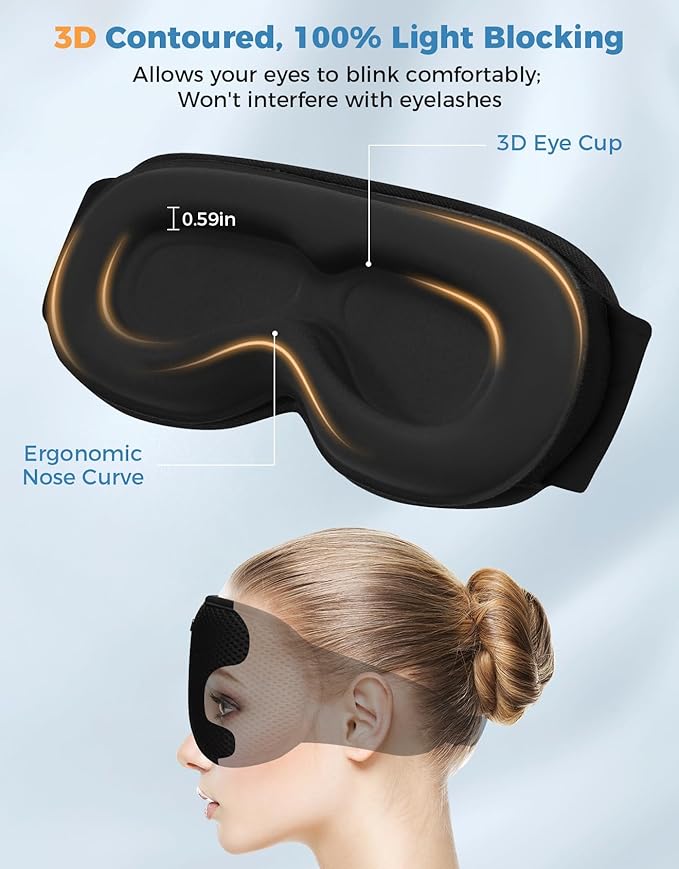 3D Contoured Sleep Mask with Bluetooth Headphones, Eye Masks for Sleep with Ultra-Thin Stereo Speakers for Men, Women, Tech Gifts