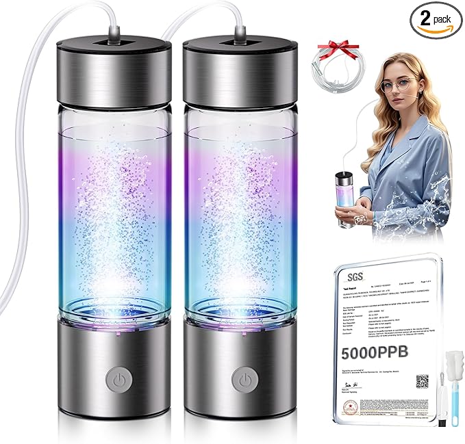 4.0 Upgrade Hydrogen Water Bottle & Hydrogen Absorption 【SGS Certification - 5000PPB】【NO.1-100% Odorless】 Hydrogen Water Bottle - 2025 SPE PEM Technique, Double Hydrogen Content 2PCS