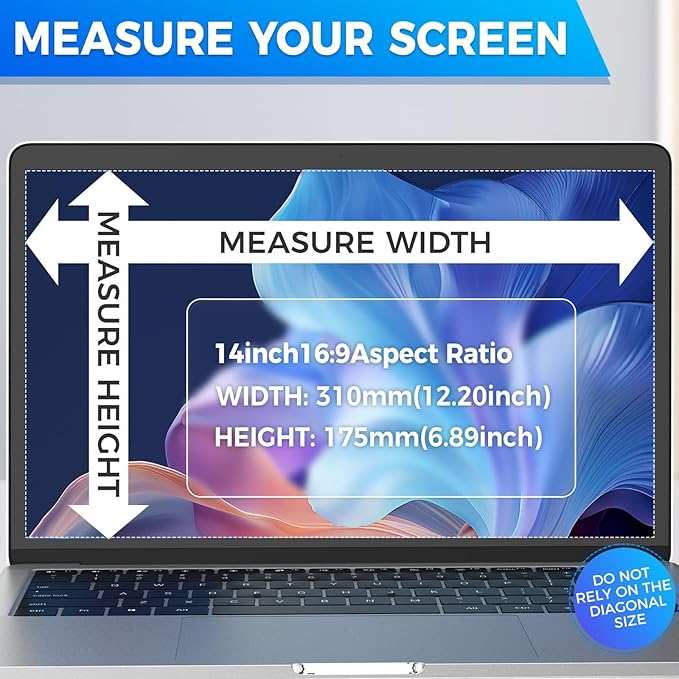 Magnetic Laptop Privacy Screen Filter 14 inch for 16:9 Widescreen Computer Monitor, Removable Anti Blue Light Privacy Shield, Anti-Glare Protector