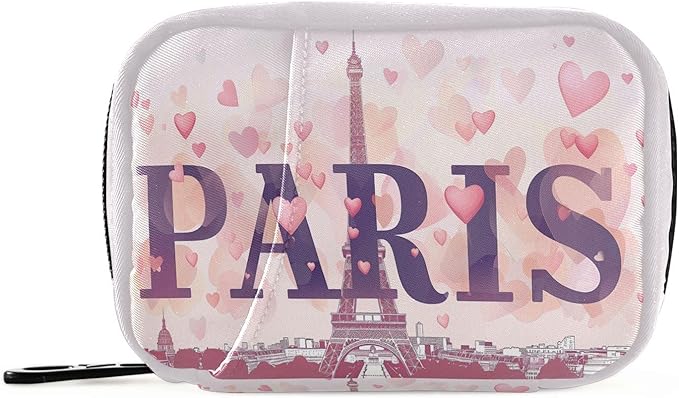 Pink Paris Medication Organizer Bag Travel Size Full-Print Zippered Pill Case with Compartments for Handbags Backpacks & More