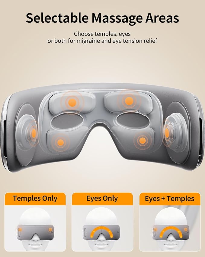 Eye Massager for Migraines with Temple Massage, Heat, Air Compression and Bluetooth Music Streaming, Foldable Electric Eye Mask for Migraine Relief, Eye Strain, Eye Care for Women and Men