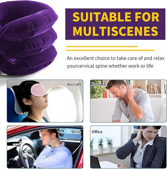 Neck Stretcher, Cervical Traction Device, Neck Traction Device, Cervical Neck Traction Device for Neck Pain Relief, Adjustable Inflatable Neck Brace, Neck Decompression Home Use (Purple)