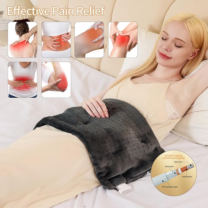 SAROO Heating Pad for Back Pain Relief,Massaging Weighted Heating Pads for Neck, Shoulder,Cramp,Portable Heated Pad with 3 Heat Settings & 6 Massage,18 Relaxing Combinations,Auto Off,12"*24",Dark Grey