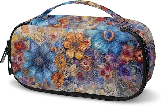 Novelty Floral Diabetic Supplies Bag for Glucose Meter, Medication, Insulin Pens and Other Diabetes Care Supplies, Diabetes Travel Organizer Case with Detachable Pouches