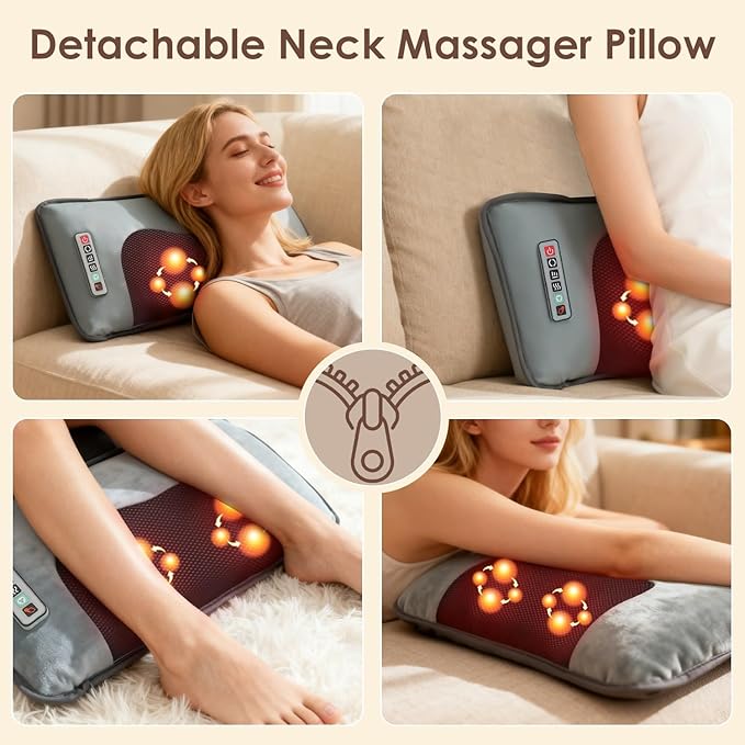 Full Body Massage Mat with Heating, Detachable Shiatsu Neck Massager, Vibration Massage Mats with Lumbar Pillow, 9 Vibration 3 Timer Settings, Gift for Men Women Parents Christmas