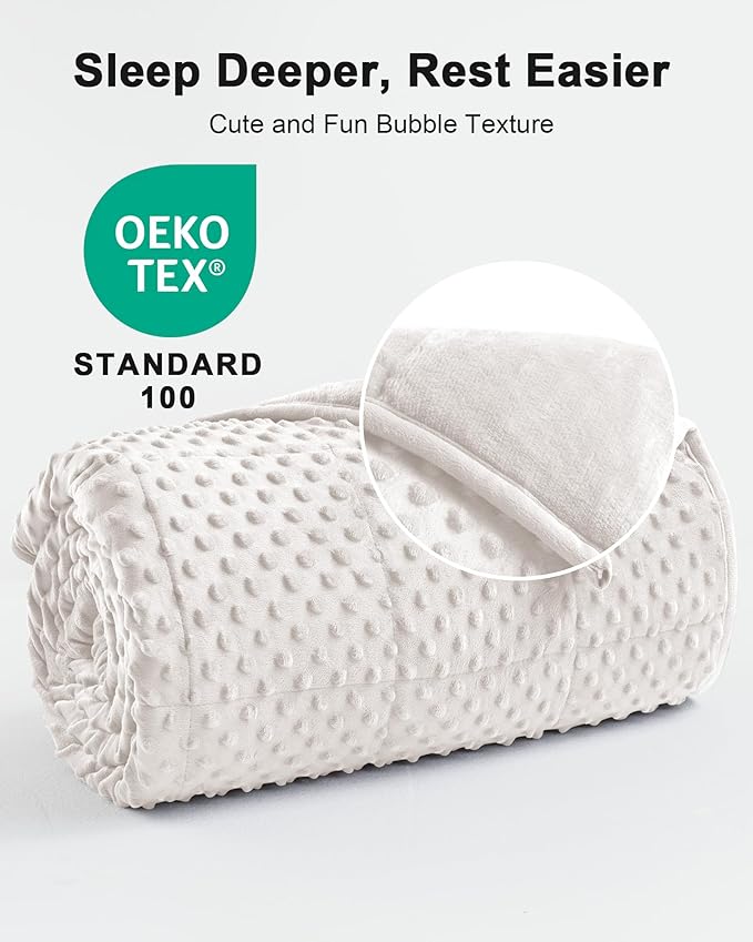 Weighted Blanket for Adults Twin Size 15 lbs, Soft Cooling Minky Dot Heavy Breathable Blanket for All-Season, Washable Weighted Throw with Glass Beads, 60 x 80 Inches, Cream